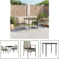 The Living Store Ensemble de jardin 3 pièces avec coussins Gris Poly Rattan