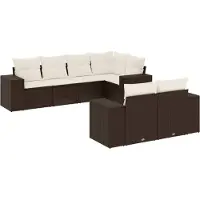 Syfax Salon de jardin avec coussins 7 pcs marron résine tressée