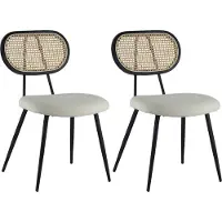 Happy Garden Lot de 2 chaises en cannage et tissu boucle écru ELENA