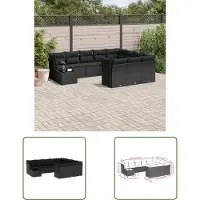 The Living Store 11 pcs. salon de jardin avec coussins noir poly rotin
