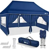 Tillvex Pavillon 3x6m - avec 6 parois latérales bleu étanche | Pop-Up Pliable réglable en hauteur | Tente de jardin protection UV 50+ | Tente de réception avec sac pour le jardin