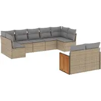 vidaXL Ensemble de salon de jardin 9 pièces avec coussins beige Poly rotin