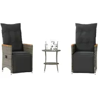 Syfax Ensemble de bistro 3 pcs avec coussins gris résine tressée