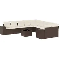 Syfax Salon de jardin et coussins 11 pcs marron résine tressée