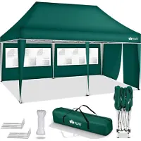 Tillvex Pavillon 3x6m - avec 3 parois latérales vert étanche | Pop-Up Pliable réglable en hauteur | Tente de jardin protection UV 50+ | Tente de réception avec sac pour le jardin