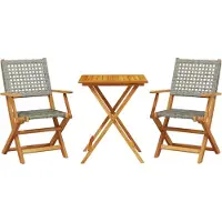 vidaXL Ensemble Bistro 3 pièces Gris Poly rotin et bois massif