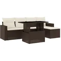 vidaXL Ensemble de salon de jardin 6 pièces avec coussins Marron Poly Rattan