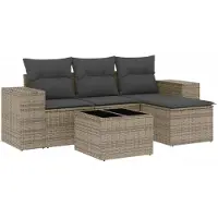 Syfax Salon de jardin 5 pcs avec coussins gris résine tressée