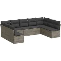 vidaXL Ensemble de salon de jardin 9 pièces avec coussins Gris Poly rotin