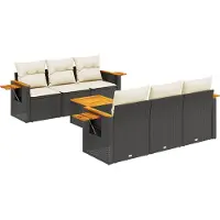Syfax Salon de jardin 7 pcs avec coussins noir résine tressée