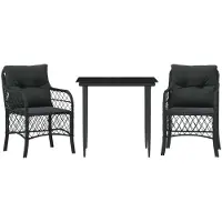 Syfax Ensemble de bistro 3 pcs avec coussins noir résine tressée