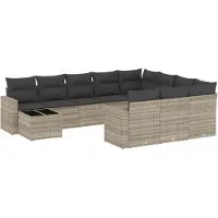 Syfax Salon de jardin 11 pcs avec coussins gris clair résine tressée
