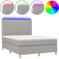 vidaXL Lit Boxspring avec matelas & LED Gris clair 140x200 cm Tissu
