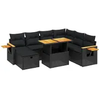 Syfax Salon de jardin 8 pcs avec coussins noir résine tressée