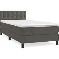 Syfax Lit avec sommier à lattes, matelas à ressorts ensachés et surmatelas en mousse, tête de lit réglable, velours gris foncé, 90x190 cm