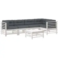 vidaXL Ensemble salon de jardin 6 pièces avec coussins blanc bois massif