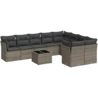 vidaXL Ensemble de salon de jardin 10 pièces avec coussins Gris Poly Rattan