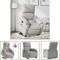 The Living Store Fauteuil de massage avec releveur Gris clair Tissu microfibre