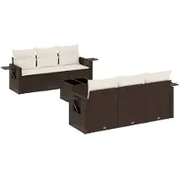 Syfax Salon de jardin avec coussins 7 pcs marron résine tressée