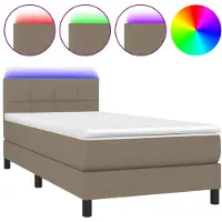 Syfax Sommier à lattes de lit avec matelas LED Taupe 90x200 cm Tissu