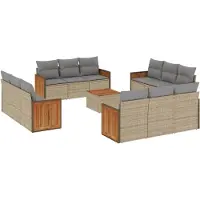 vidaXL Ensemble de 13 canapés de jardin avec coussins Beige Poly Rattan