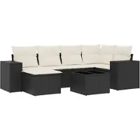 vidaXL Ensemble de salon de jardin 7 pièces avec coussins noir poly rotin