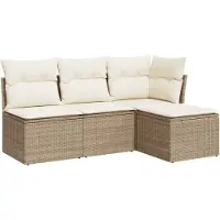 vidaXL Ensemble de salon de jardin 4 pièces avec coussins Beige Poly Rattan