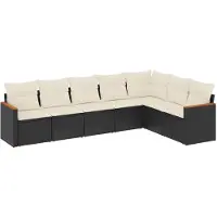Syfax Salon de jardin 7 pcs avec coussins noir résine tressée