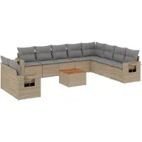Syfax Salon de jardin 11 pcs avec coussins beige résine tressée