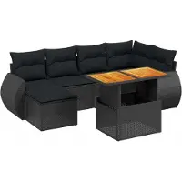Syfax Salon de jardin 7 pcs avec coussins noir résine tressée