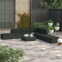 Prolenta Maison Exclusive - Salon de jardin 8 pièces avec coussins en polyrotin noir