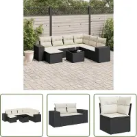 The Living Store Ensemble de jardin canapé 8 pièces avec coussins Noir Poly Rattan