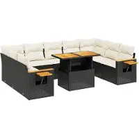 Syfax Salon de jardin 11 pcs avec coussins noir résine tressée