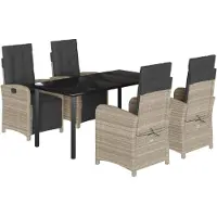 Syfax Ensemble à manger de jardin et coussins 5 pcs gris clair rotin
