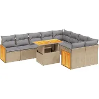 vidaXL Ensemble de salon de jardin 10 pièces avec coussins Beige Poly Rattan