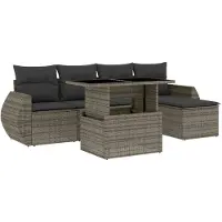 Syfax Salon de jardin 6 pcs avec coussins gris résine tressée