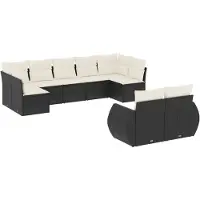 Syfax Salon de jardin 9 pcs avec coussins noir résine tressée