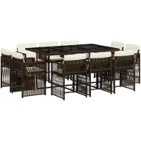 Syfax Ensemble à manger de jardin et coussins 11 pcs marron rotin