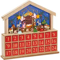 Ed Brubaker Calendrier de l'Avent Crèche en bois Bleu Rouge 34,5 x 32 x 6 cm