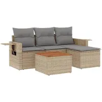 Syfax Salon de jardin avec coussins 5 pcs beige résine tressée