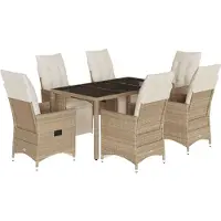 Syfax Ensemble de bistro de jardin 7 pcs coussins beige poly rotin