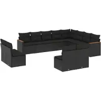 Syfax Salon de jardin 12 pcs avec coussins noir résine tressée