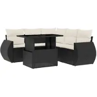 Syfax Salon de jardin 6 pcs avec coussins noir résine tressée