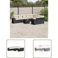The Living Store 10 pcs. salon de jardin avec coussins noir poly rotin
