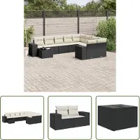The Living Store 10 pcs. salon de jardin avec coussins noir poly rotin