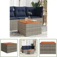The Living Store Table de jardin Gris 55x55x37 cm Poly rotin et bois d'acacia