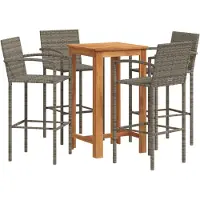 vidaXL Ensemble bar de jardin 5 pièces Gris Bois massif Acacia et poly rotin