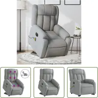 The Living Store Fauteuil de massage électrique avec releveur Gris clair Tissu