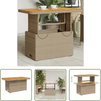 The Living Store Table de jardin beige 90x55x71 cm Poly rotin et bois d'acacia