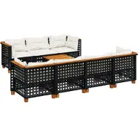 Syfax Salon de jardin 8 pcs avec coussins noir résine tressée